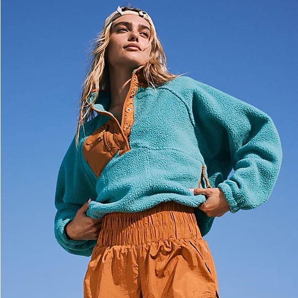 Free People Hit The Slopes Color Block Fleece Pullover -  Mountain Majesty - Picture 1 of 8